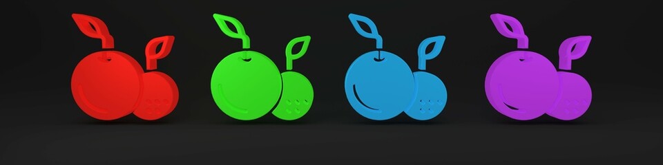 Colorful Fruit icon isolated on black background. Minimalism concept. 3D render illustration