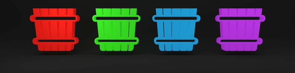 Colorful Sauna bucket icon isolated on black background. Minimalism concept. 3D render illustration