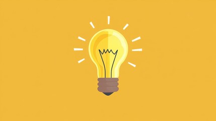 Light bulb ascending into space against a yellow backdrop representing a flat startup idea concept