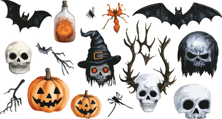 Obraz premium Halloween Watercolor Illustrations Set, Spooky and Festive Designs for Creative Projects