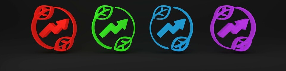 Colorful Electric saving plug in leaf icon isolated on black background. Save energy electricity. Environmental protection. Bio energy. Minimalism concept. 3D render illustration