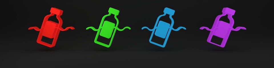 Colorful The problem of pollution of the ocean icon isolated on black background. The garbage, plastic, bags on the sea. Minimalism concept. 3D render illustration