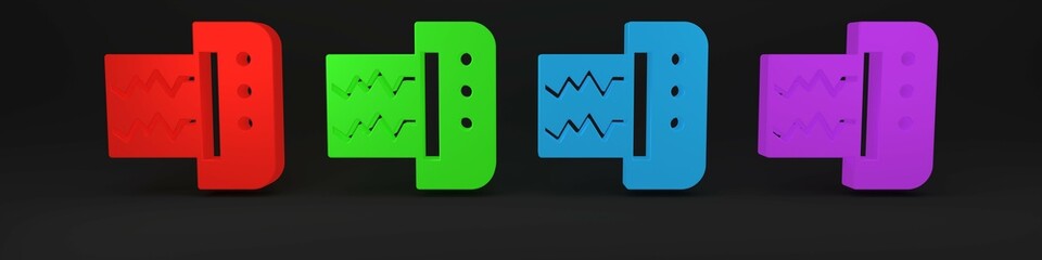 Colorful Seismograph icon isolated on black background. Earthquake analog seismograph. Minimalism concept. 3D render illustration