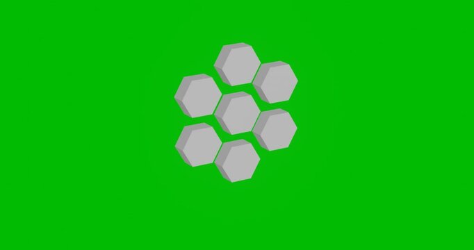 Animation of rotation of a white hive symbol with shadow. Simple and complex rotation. Seamless looped 4k animation on green chroma key background