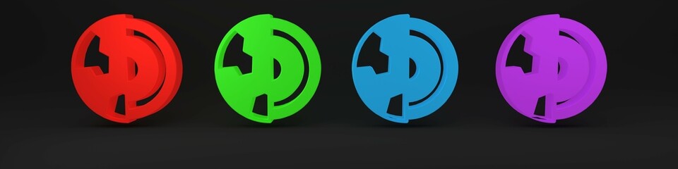 Colorful Earth core structure crust icon isolated on black background. Minimalism concept. 3D render illustration