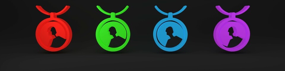 Colorful Locket on necklace icon isolated on black background. Minimalism concept. 3D render illustration