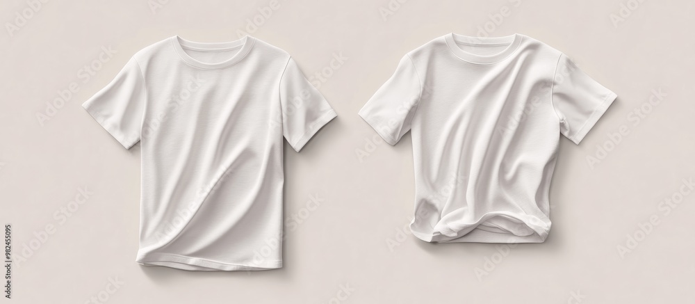 Poster white t shirt mockup in flat lay style showcasing front and back views featuring crumpled fabric for