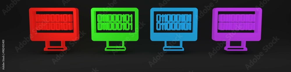 Poster colorful binary code icon isolated on black background. minimalism concept. 3d render illustration