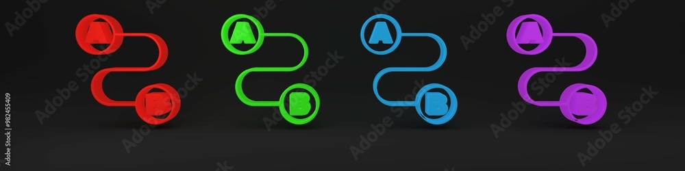 Poster colorful route location icon isolated on black background. map pointer sign. concept of path or road