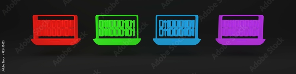 Poster colorful binary code icon isolated on black background. minimalism concept. 3d render illustration