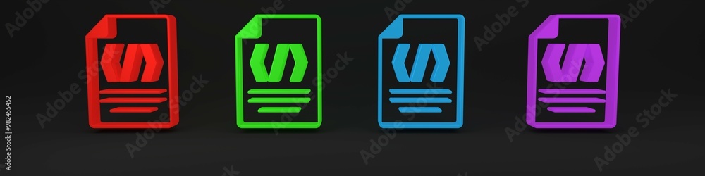 Aufkleber colorful binary code icon isolated on black background. minimalism concept. 3d render illustration