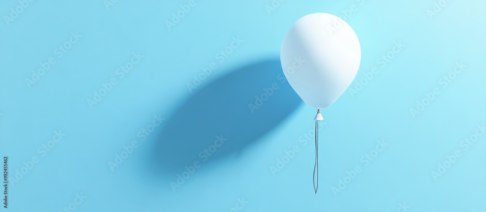 Poster single white balloon isolated on a flat blue background casting a shadow creating a 3d visual effect