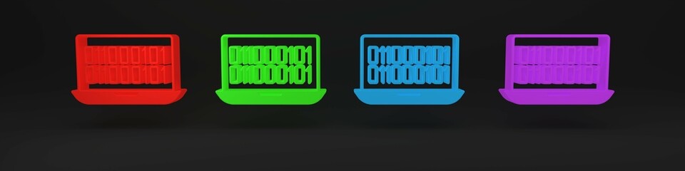 Colorful Binary code icon isolated on black background. Minimalism concept. 3D render illustration