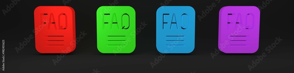 Poster colorful speech bubble with text faq information icon isolated on black background. circle button wi