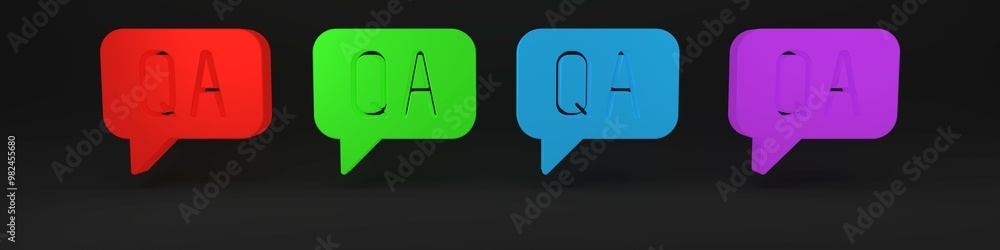 Poster colorful speech bubbles with question and answer icon isolated on black background. q and a symbol. 