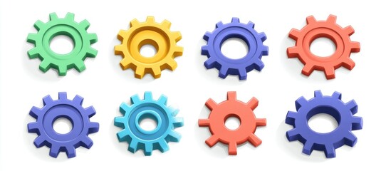 Colorful set of six gear shapes