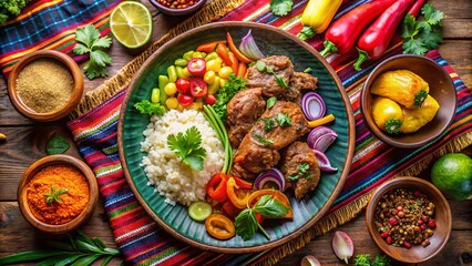 Fototapeta premium Experience the authentic taste of traditional Peruvian cuy, artfully arranged with colorful garnishes and fresh