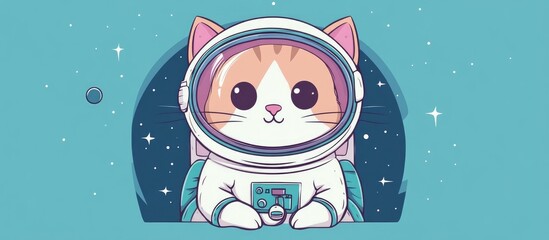 Naklejka premium Cartoon cat in a cute flat color style dressed as an astronaut