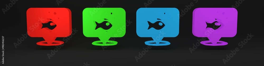 Canvas Prints Colorful Fish icon isolated on black background. Minimalism concept. 3D render illustration