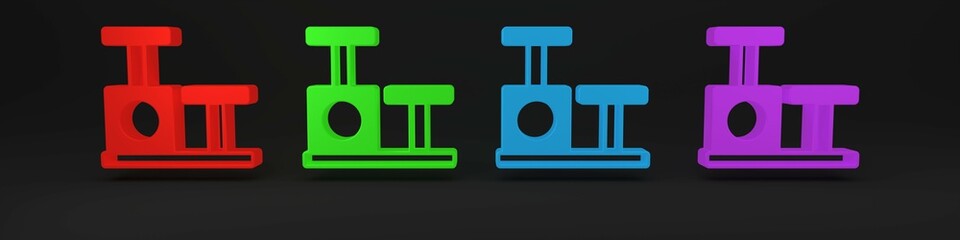 Colorful Cat scratching post with toy icon isolated on black background. Minimalism concept. 3D render illustration