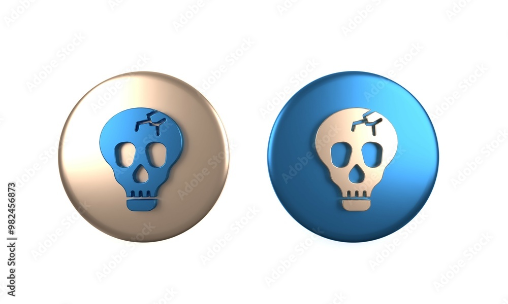 Poster colorful skull icon isolated on white background. happy halloween party. circle button. 3d render il