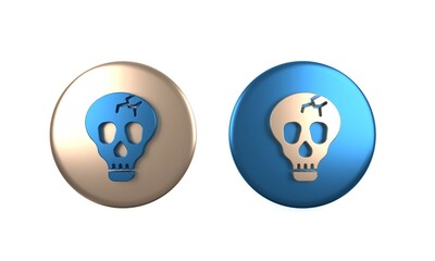 Colorful Skull icon isolated on white background. Happy Halloween party. Circle button. 3D render illustration