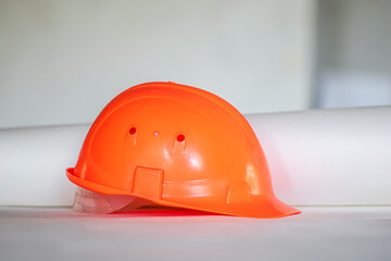 Working protective construction helmet on a light background.