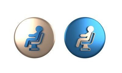 Colorful Human waiting in airport terminal icon isolated on white background. Circle button. 3D render illustration