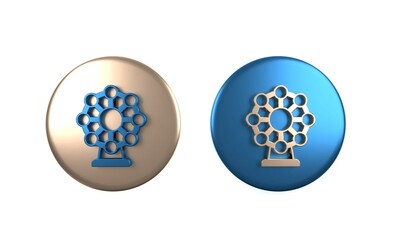 Colorful Ferris wheel icon isolated on white background. Amusement park. Childrens entertainment playground, recreation park. Circle button. 3D render illustration