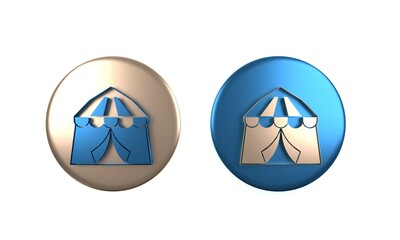 Colorful Circus tent icon isolated on white background. Carnival camping tent. Amusement park. Circle button. 3D render illustration