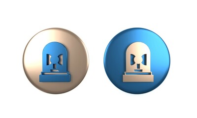 Colorful Flasher siren icon isolated on white background. Emergency flashing siren. Circle button. 3D render illustration