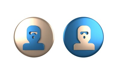 Colorful Thief mask icon isolated on white background. Bandit mask, criminal man. Circle button. 3D render illustration