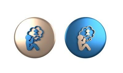 Colorful Man graves funeral sorrow icon isolated on white background. The emotion of grief, sadness, sorrow, death. Circle button. 3D render illustration