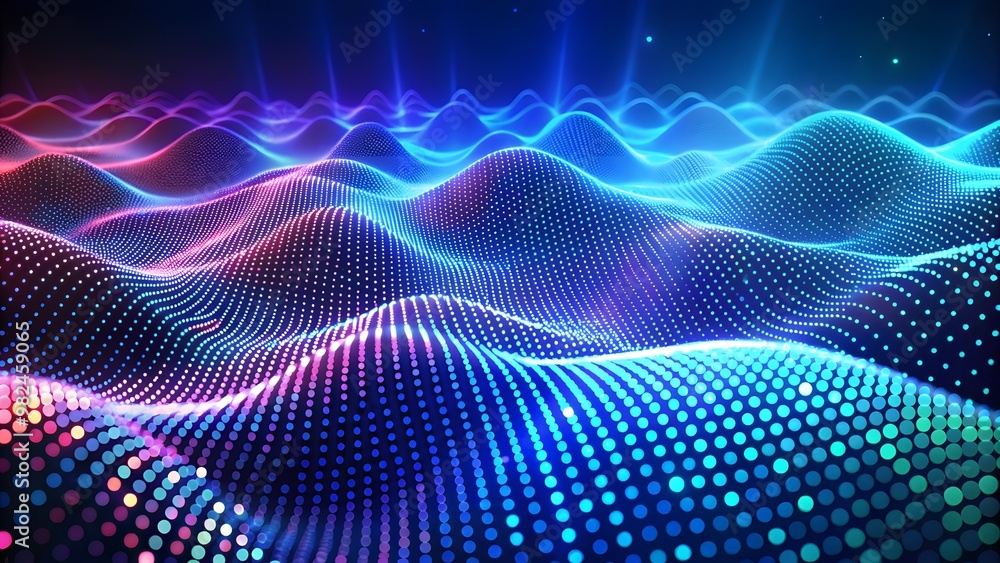 Poster futuristic dark background. the wave effect of a web of blue dots. big data. illustration of technol