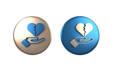 Colorful Broken heart or divorce icon isolated on white background. Love symbol. Valentines day. Circle button. 3D render illustration