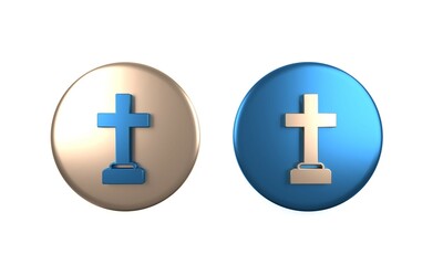 Obraz premium Colorful Man graves funeral sorrow icon isolated on white background. The emotion of grief, sadness, sorrow, death. Circle button. 3D render illustration