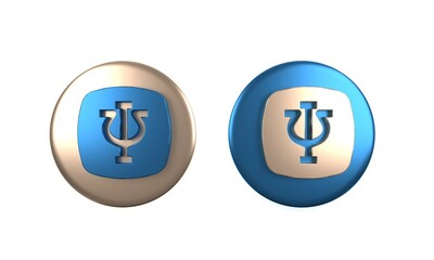Colorful Psychology icon isolated on white background. Psi symbol. Mental health concept, psychoanalysis analysis and psychotherapy. Circle button. 3D render illustration