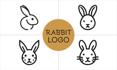 Set of Rabbit line art logo design vector illustration.
