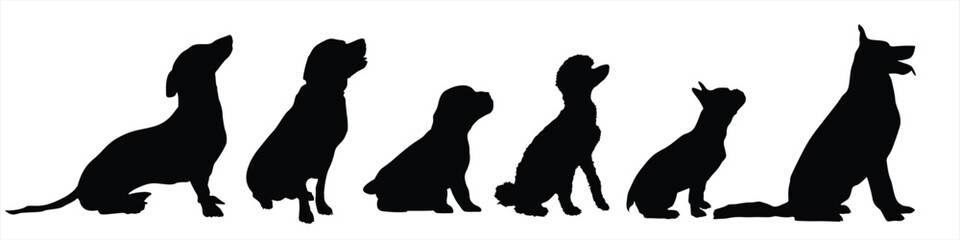 Collection of vector silhouette of dog sitting on white background. Symbol of animal. Perfect for Logo, Design.