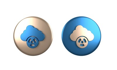 Colorful Acid rain and radioactive cloud icon isolated on white background. Effects of toxic air pollution on the environment. Circle button. 3D render illustration