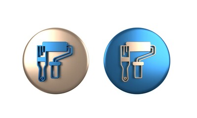 Colorful Paint roller brush icon isolated on white background. Circle button. 3D render illustration