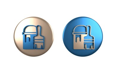 Obraz premium Colorful Paint bucket with brush icon isolated on white background. Circle button. 3D render illustration