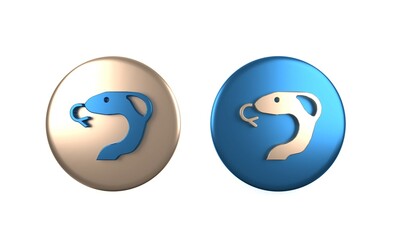 Colorful Snake icon isolated on white background. Circle button. 3D render illustration