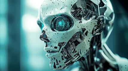 Fototapeta premium Bio-Machine Learning - Futuristic Biocomputing Devices with Neural Implants and Machine Learning Algorithms