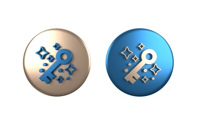 Colorful Old magic key icon isolated on white background. Circle button. 3D render illustration