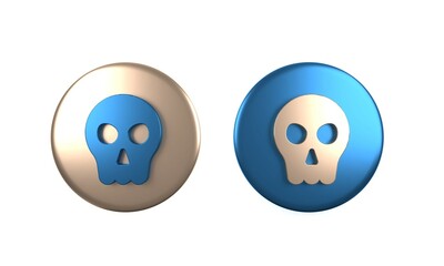 Colorful Skull icon isolated on white background. Happy Halloween party. Circle button. 3D render illustration