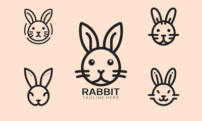 Set of Rabbit line art logo design vector illustration.