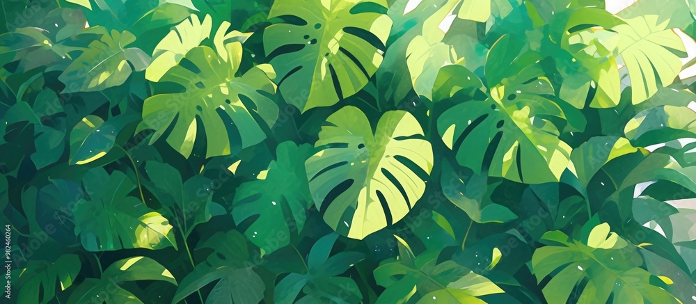 Aufkleber abstract artwork featuring a backdrop of lush green leaves with a shallow depth of field effect