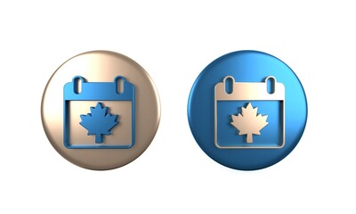 Colorful Canada day with maple leaf icon isolated on white background. 1-th of July Independence Day on the calendar with the Canada flag. Circle button. 3D render illustration