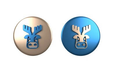 Fototapeta premium Colorful Deer head with antlers icon isolated on white background. Circle button. 3D render illustration